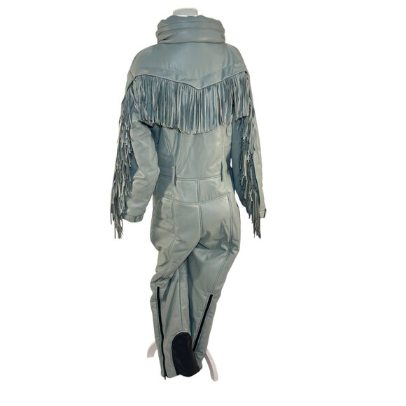 UpWearAndSuits Jackets & Blazers - Upwear & Suits Faux Leather Fringe Ski Snow Suit /Jumpsuit , Blue/Grey, M-L